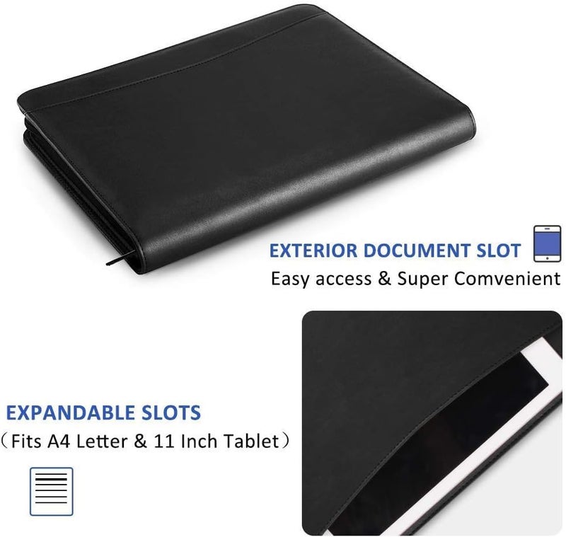 OOWOLF Padfolio Portfolio Folder, PU Leather Professional with Round Ring Binder 8.5 x 11 Inch Writing Pad Tablet Sleeve Interview Resume Document Organizer Business Card Holder Zippered Closure - Image 5